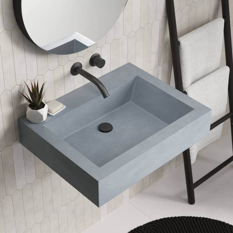 Natoma 24" Wall-Mounted Concrete Rectangular Bathroom Sink - Single Faucet Hole - Ocean - No Faucet Hole