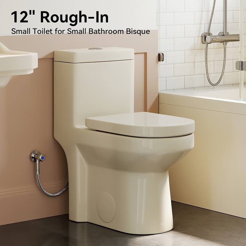 HOROW 1 Piece Powerful Dual Flush Toilet Bisque 1.1 1.6 GPF 12 Inch Rough In - N/A