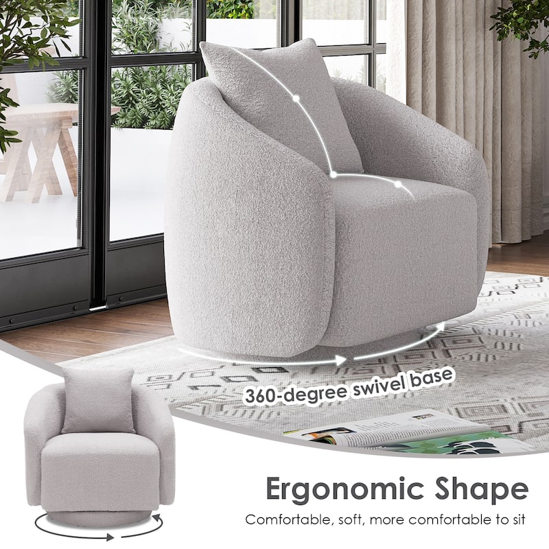 Swivel Accent Chair, Barrel Armchair with Back Pillow & Wood Frame for Living Room, Bedroom, Office