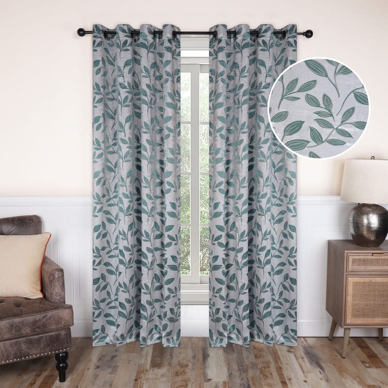 Superior Modern Bohemian Leaves Room Darkening Curtains with Grommets - 52" X 108" - Teal