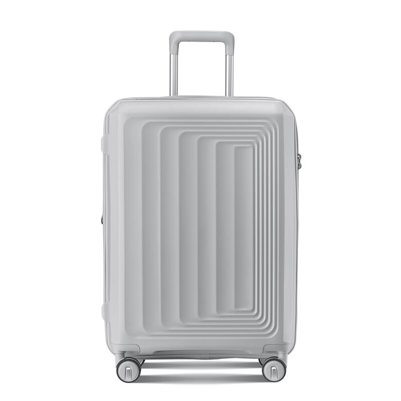 4-Piece, 14/20/24/28-Inch Modern Lightweight Luggage Expandable Luggage with Spinner Wheels, for Boarding Travel, Silver