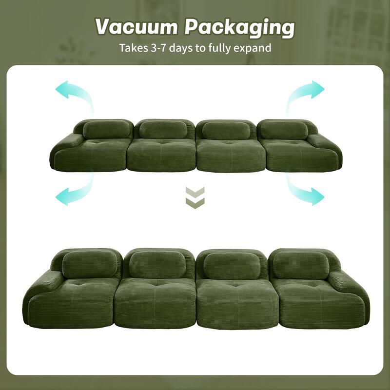 Rossetta 4-Seat Modern Simplified Anti-Slip Style Premium Corduroy Fabric Modular Sofa with Curved Armrests