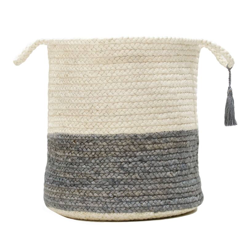 Sevita Two-Tone Off-White Jute Decorative Storage Basket with Handles