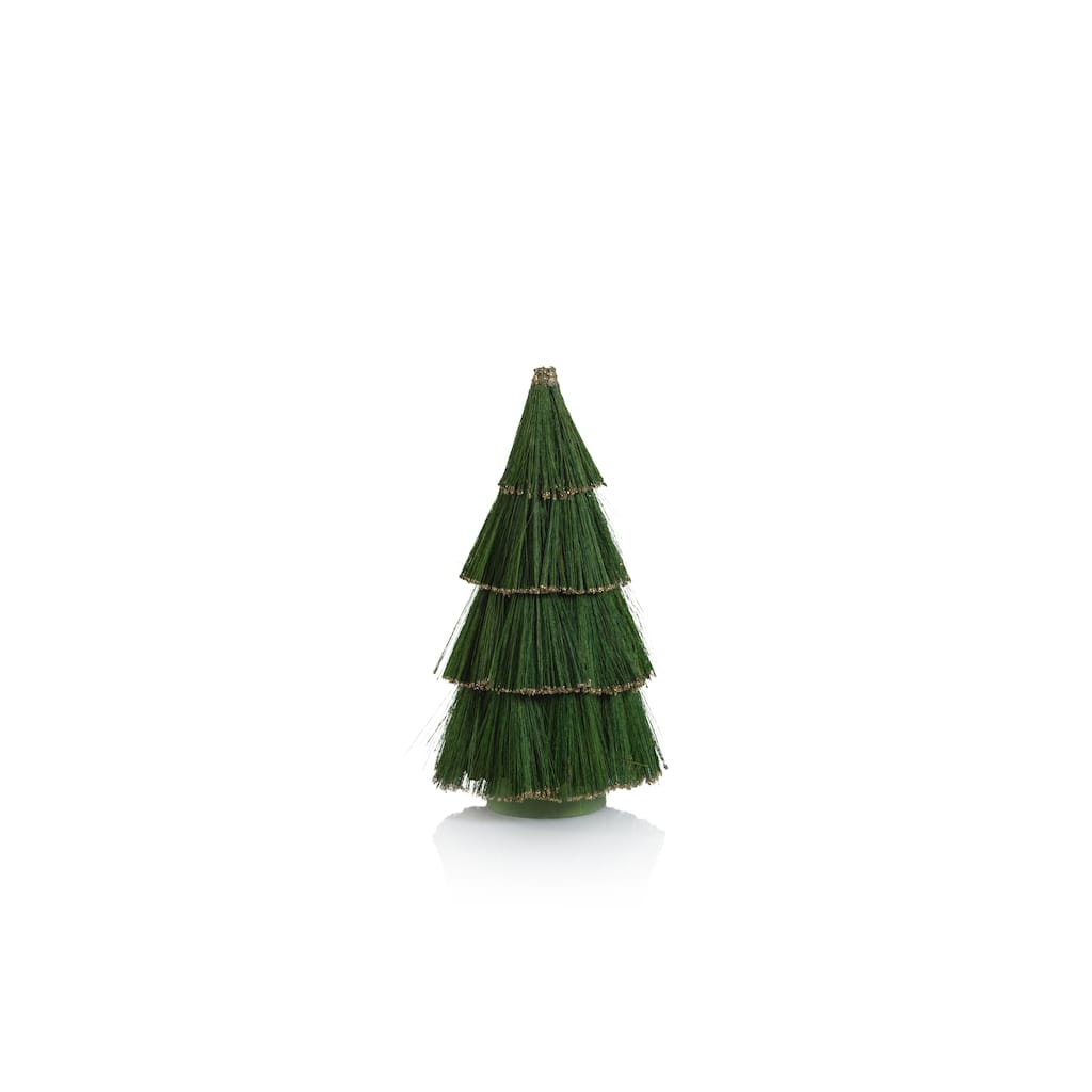 Green Tiger Grass Decorative Tree w/ Gold Glitter Trim, 12"
