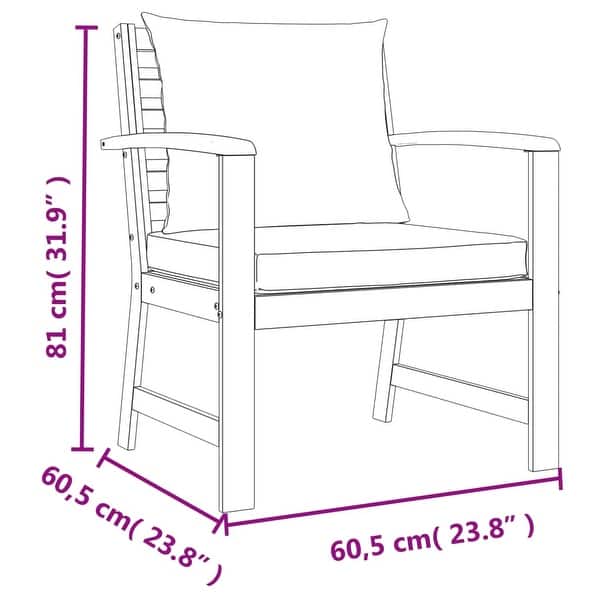 dimension image slide 13 of 15, vidaXL 4/5/6/7/9/11 Piece Patio Dining Set with Cushions Solid Wood Acacia