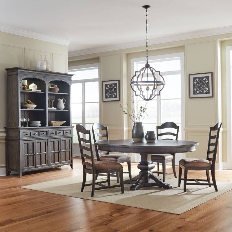 Paradise Valley Saddle Brown 5 Piece Pedestal Table Set - Ladderback Chairs