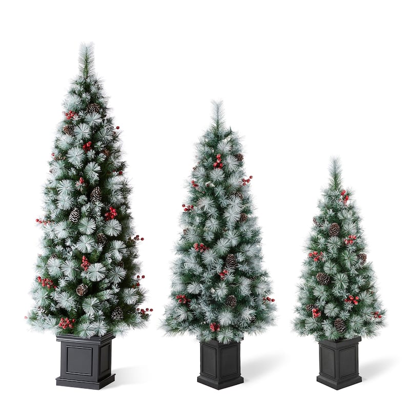 Glitzhome 4ft/5ft/6ft Pre-Lit Pine Artificial Christmas Porch Tree with Warm White Lights