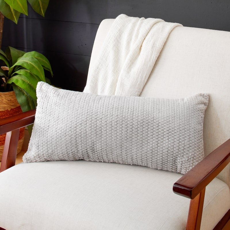 Sorra Home Velvet Shimmer Single Indoor Textured Knife Edge Lumbar Pillow - 12 in x 18 in - Sutherland Dove