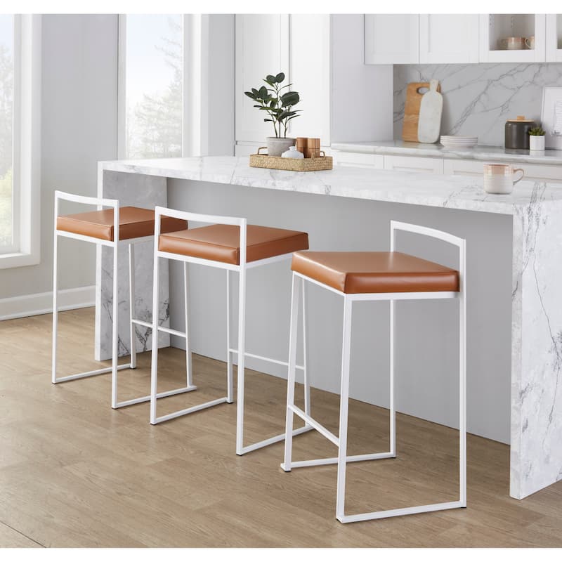 Porch & Den Forrest 26" White Fixed-Height Stackable Counter Stool (Set of 2)