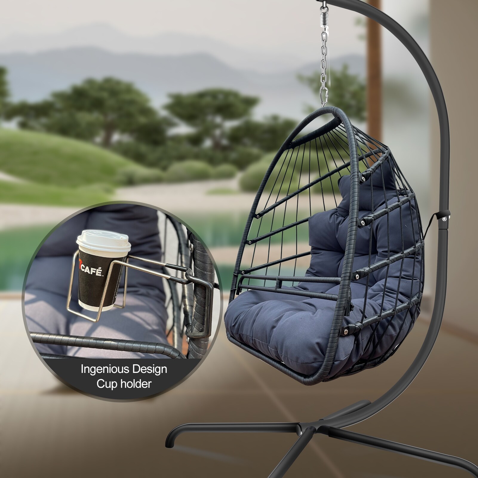 Swing Egg Chair with Stand Indoor Outdoor Basket Hanging Chair