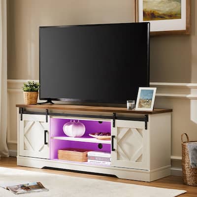 WAMPAT Farmhouse Sliding Barn Door TV Stand