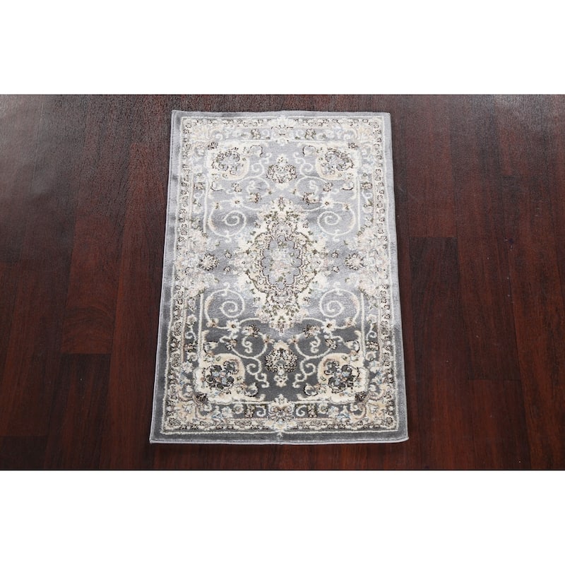 Grey Floral Medallion Transitional Turkish Rug Oriental Carpet