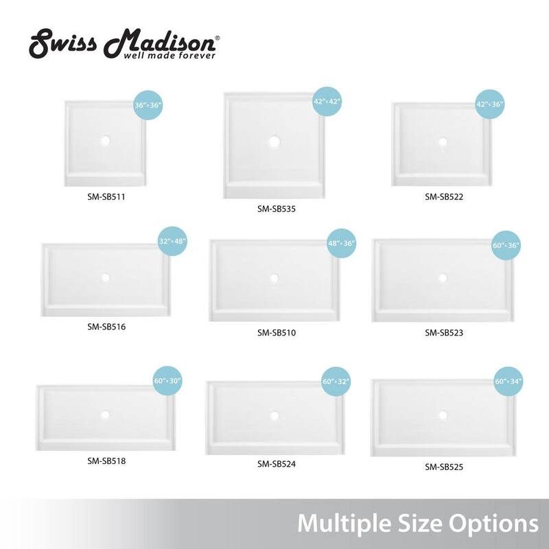 Swiss Madison Voltaire 60" x 34" Rectangular Shower Base with Single