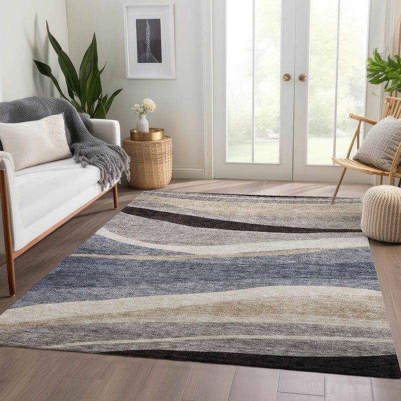 Machine Washable Indoor/ Outdoor Contemporary Deco Chantille Rug