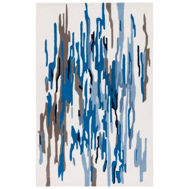 SAFAVIEH Handmade Rodeo Drive Jaelyn Mid-Century Modern Wool Rug - 6' Square - Ivory/Blue