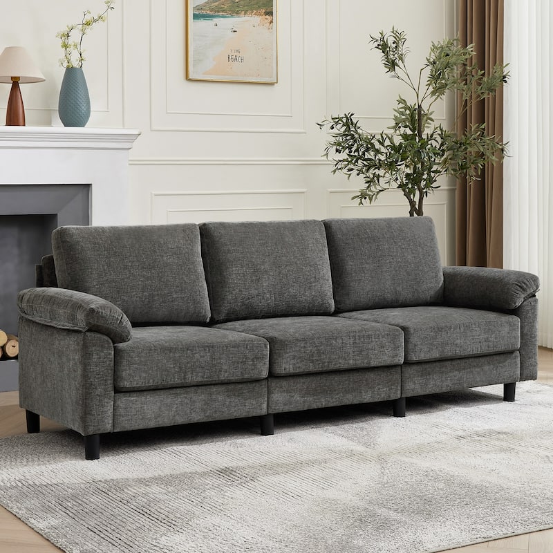 90" Chenille Upholstered 3-Seater Sofa Couch Sectional Sofa with Pillow Top Arms