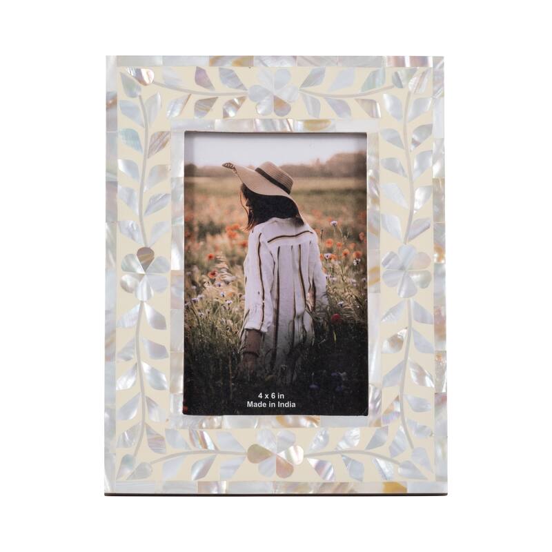 Wood Mother Of Pearl Inlay Vine Photo Frame - Ivory