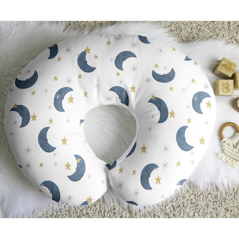 Sweet Jojo Designs Moon Star Nursing Breastfeeding Pillow Cover Case (Pillow Not Included) Blue Watercolor Bear Gender Neutral