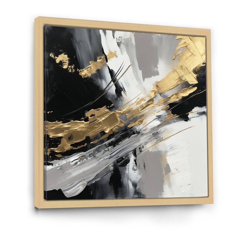 Designart "Golden River Wildness Abstract Gold And Black" Abstract Painting Framed Wall Art Living Room - 30 in. wide x 30 in. high - Natural