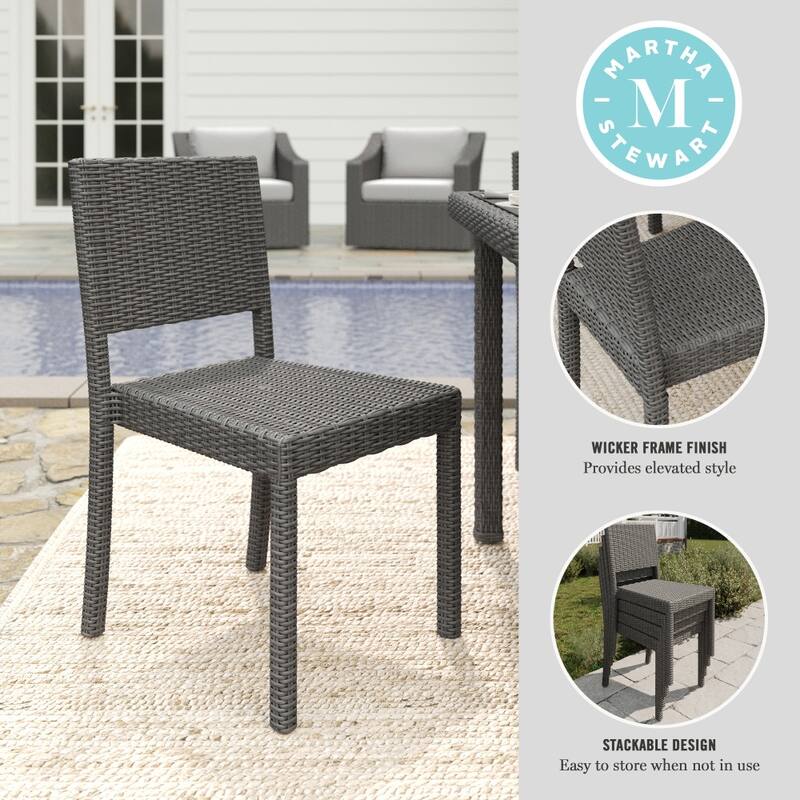 Martha Stewart Outdoor Rattan Wicker Stackable Side Dining Chair - 18.5"W x 21.75"D x 33.5"H