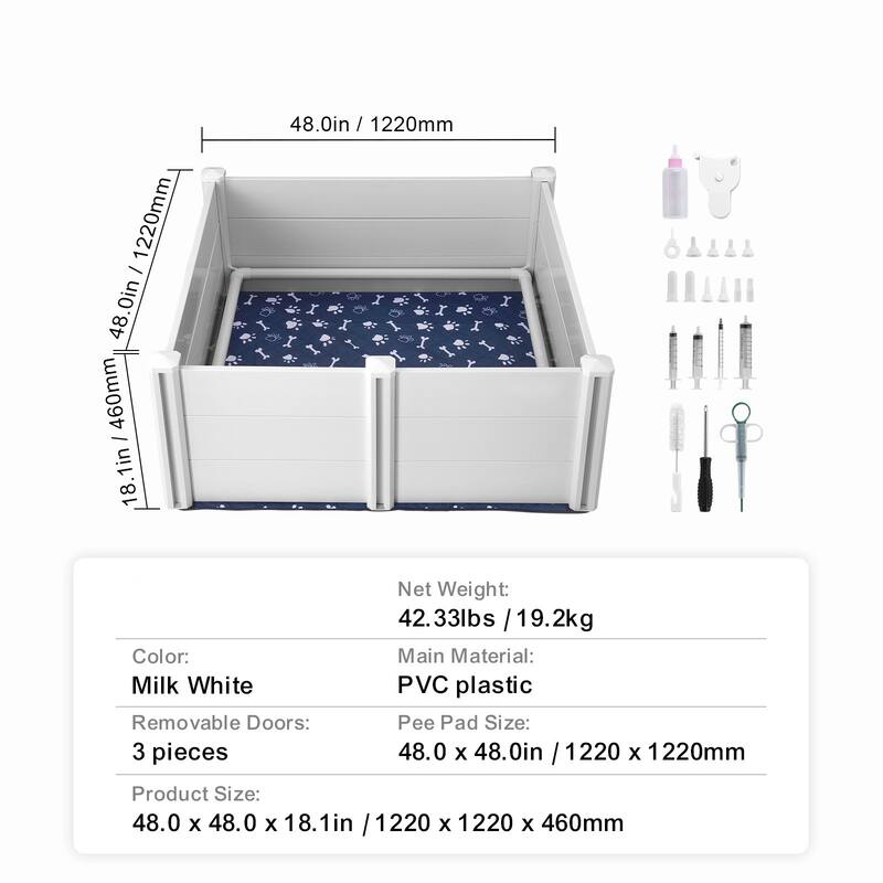White PVC Plastic Dog Whelping Box with Rails Pee Pad Ideal for Indoor Dogs and Puppies