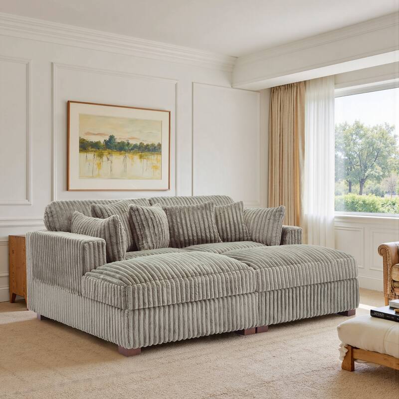 82" W Plush Corduroy Modular Sectional Sofa Chaise Lounge