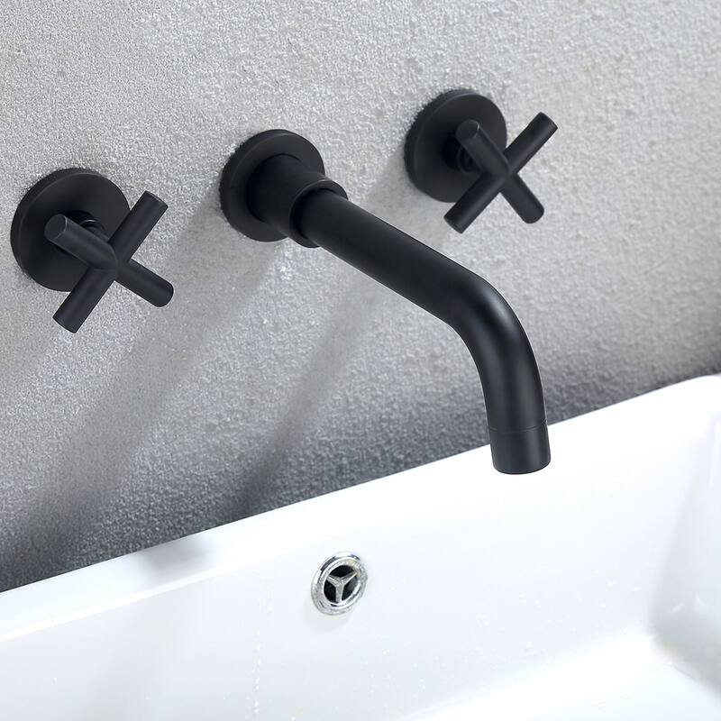 Matte Black Bathroom Wall Mount Sink Faucet with Two Handle