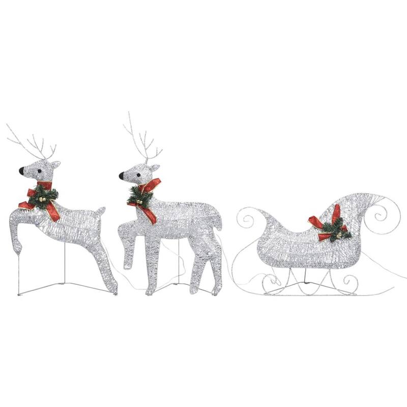 7pc Outdoor 140 LED Light Christmas Reindeer and Sleigh, Silver