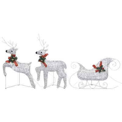 7pc Outdoor 140 LED Light Christmas Reindeer and Sleigh, Silver