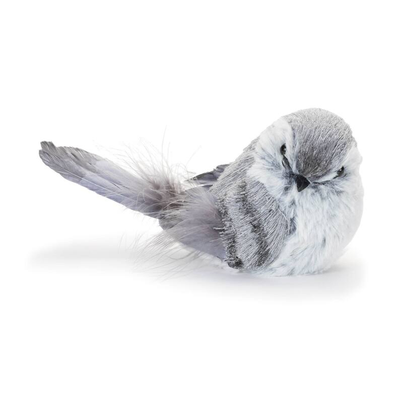 Feathered Bird Christmas Decorations - 8.25" - Gray and White - Club Pack of 12