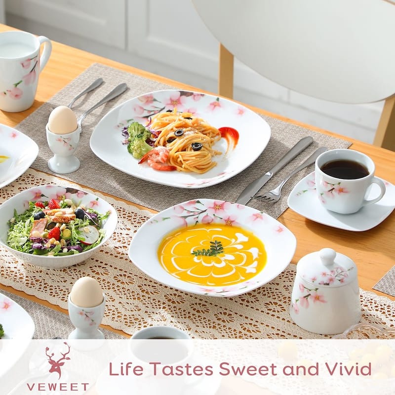 VEWEET Annie 50-piece Floral Porcelain Dinnerware Set (Service for 6)