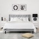 preview thumbnail 10 of 70, Spruce & Spring Eleanor Upholstered Platform Bed Frame with Vertical Stripe Headboard