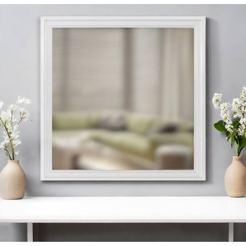 HomeRoots 38" White Square Wood Framed Accent Mirror - 38' X '38' X '1 - White - 38' X '38' X '1
