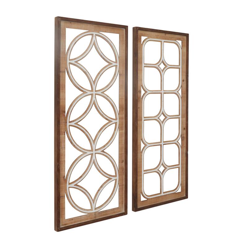 Brown Wood Traditional Geometric Wall Decor ( Set of 2)