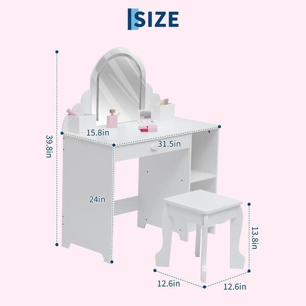 dimension image slide 0 of 3, Kids Vanity Desk with Mirror and Lights