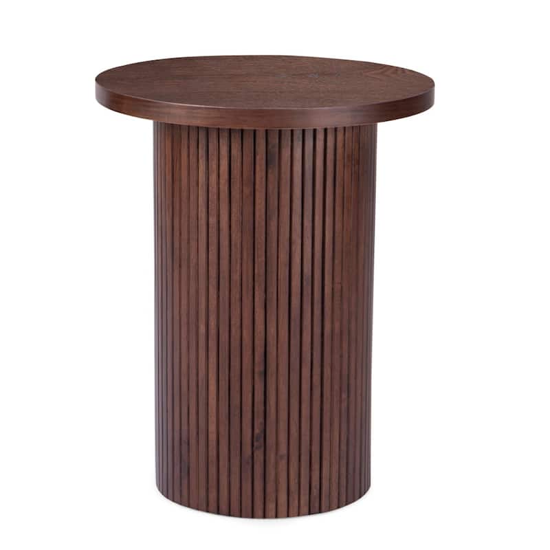 HomeRoots 22" Brown Wood Round Pedestal End Table - 16.93 in. x 22.05 in. x 16.93 in.