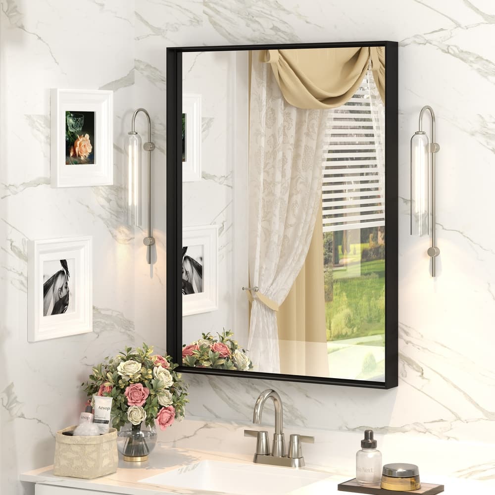 Extra Large Metal Frame Wall Mirror Black Tempered Glass for Bathroom