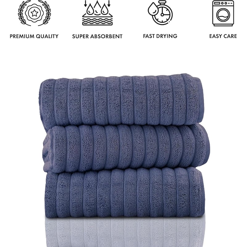 Classic Turkish Towels 100% Turkish Cotton Bath Sheets Plush Ribbed 3 Piece 40x65" - 40x65