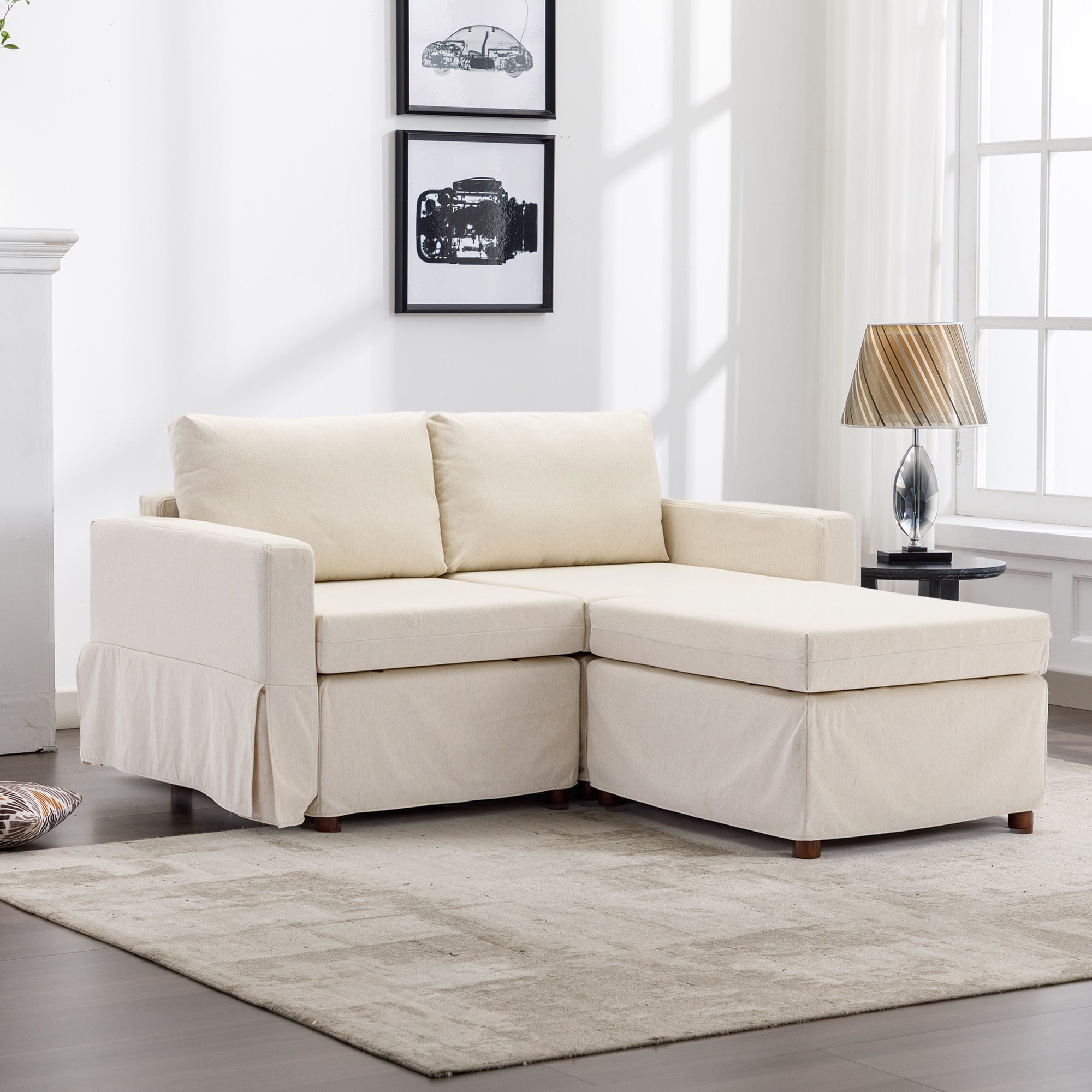 Two Seater Modular Sectional Sofa Linen Fabric Sofa Couch with