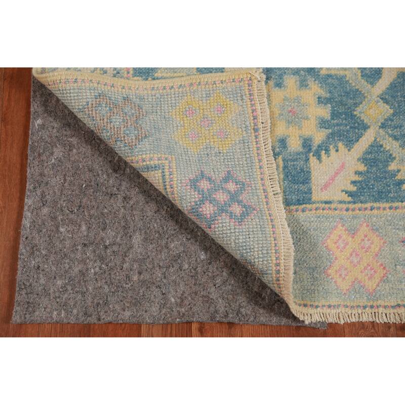 Hand Knotted Oriental 100% Wool Carpet Transitional Floral Navy Blue & Blues Oushak Runner Rug - 17' 2'' X 3' 1''
