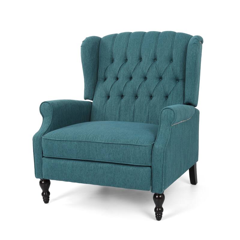 Oversized Wingback Push-Back Recliner with Footrest, Tufted Back, Nailheads