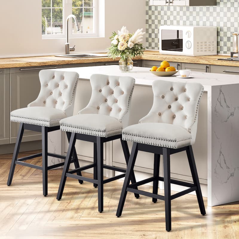 26"/29" Velvet Swivel Counter and Bar Height Stools (Set of 1/2/3/4) - Set of 3 - Beige - Bar Height