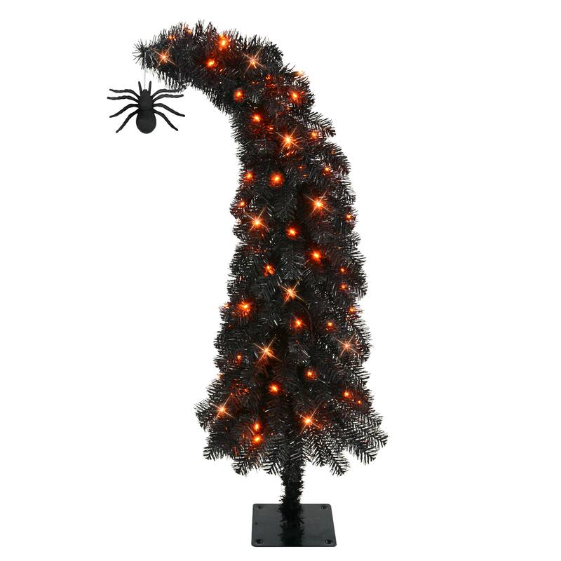 Puleo International 4' Pre-Lit Black Tinsel Artificial Whimsical Halloween Tree - 4 foot