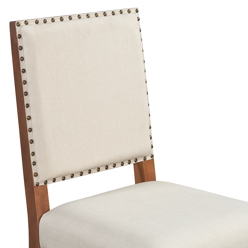 Roomfitters Farmhouse Round Dining Table Set, 4 Solid Wood Upholstered Chairs, 5-Piece Kitchen Furniture