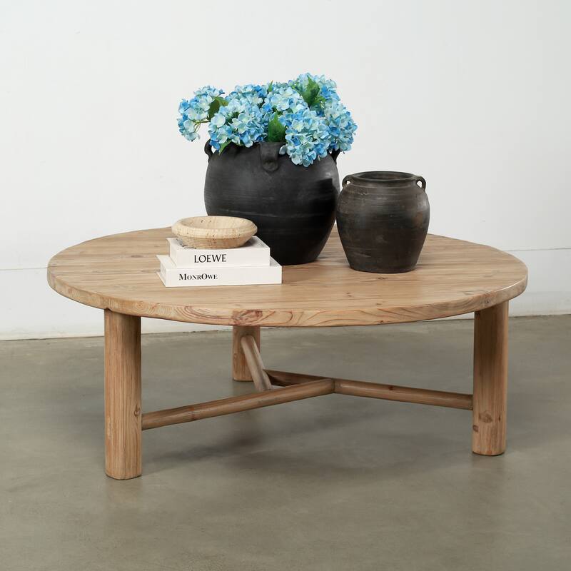 48" Round Coffee Table with Round Legs Weathered Natural