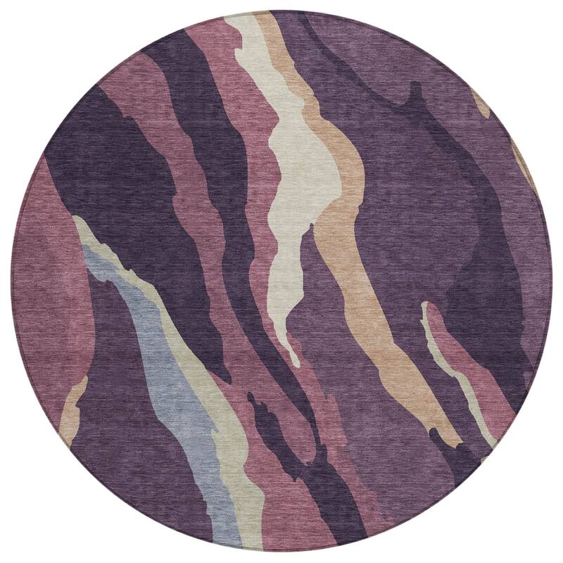Machine Washable Indoor/ Outdoor Abstract Contemporary Chantille Rug
