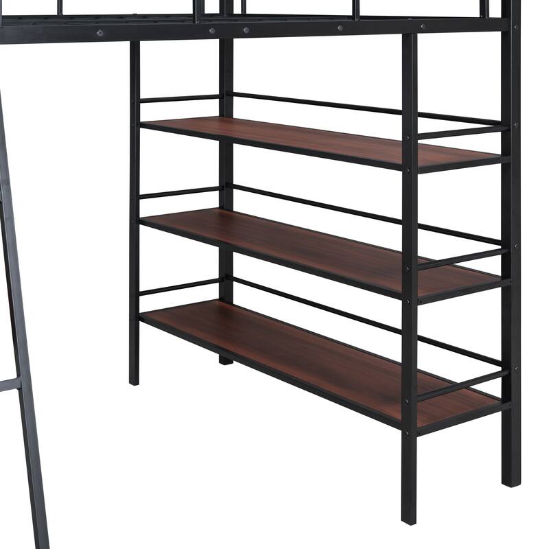 Loft Metal Bed with Shelves