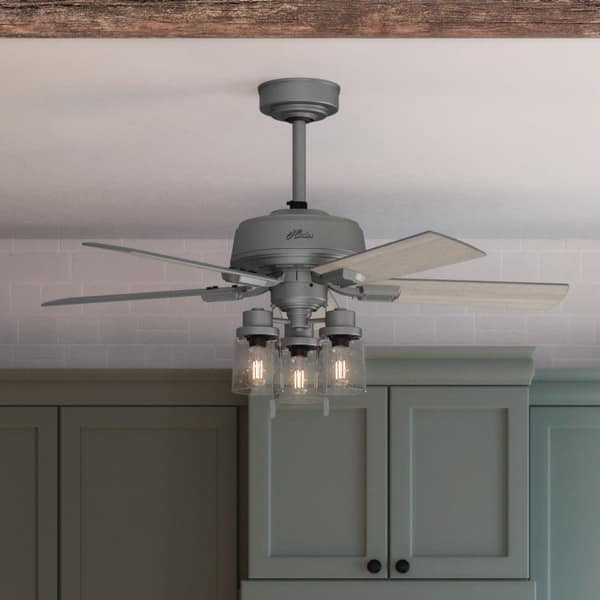 slide 2 of 15, Hunter 44" Hartland Ceiling Fan with LED Light and Pull Chains - Farmhouse, Transitional Matte Silver