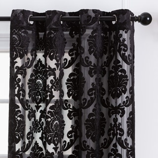 Chanasya Damask Burnout Velvet Semi Sheer Bedroom Window Curtain Panel (Set of 2)