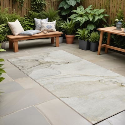 Alsiro Unique Abstract Weather Resistant Timeless Fusion Runner Outdoor Rug - 8' Runner